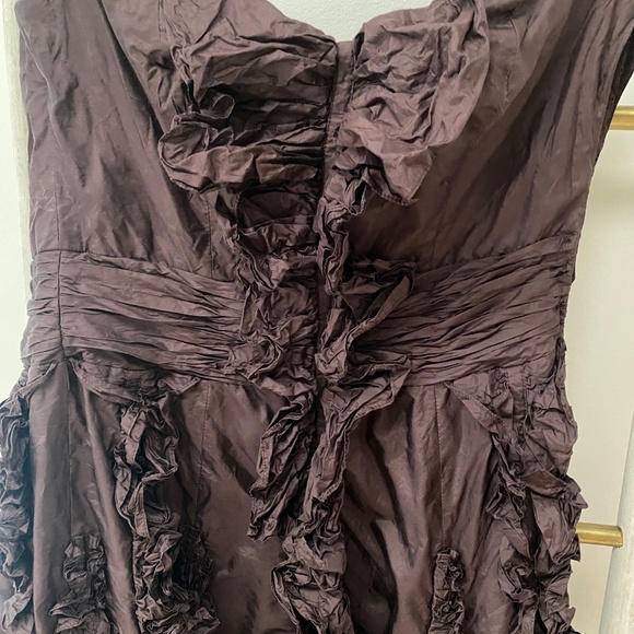 Escada Germany Luxury 100% Silk Brown Off The Shoulder Gown Maxi Dress Size 38 - Picture 5 of 11